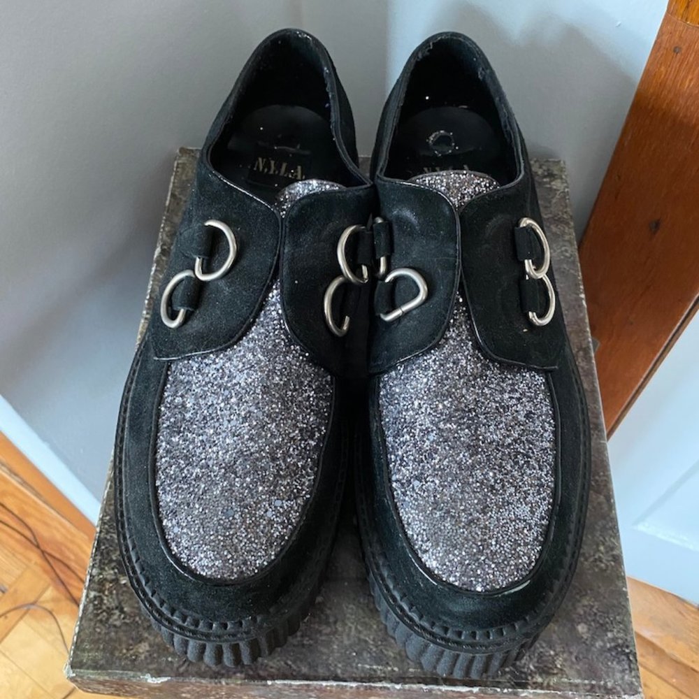 N.Y.L.A. Black and Silver Glitter Creepers - RARE!